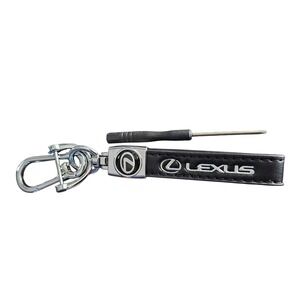 Lexus Black Leather Keychain Silver Logo Keyring Car Fob Holder with Tool